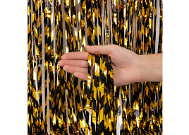 Фотозона Занавес Дождик 6014691 зигзаги черный/золото металлик