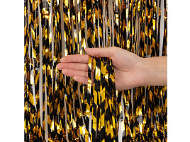 Фотозона Занавес Дождик 6014691 зигзаги черный/золото металлик