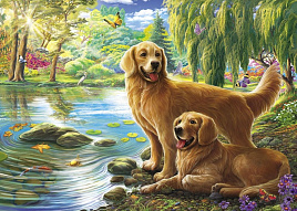 Алмазная мозаика 30*40 НД-8579 Рыжие собаки у озера