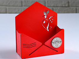 Коробка 5241932 Конверт Летний Сад красный деревянная