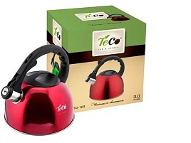 Чайник нержавейка 3л TC-103-R со свистком красный 2242