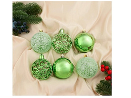 Набор шаров 8см 9510513 Эстер снежинки, зеленый 6шт