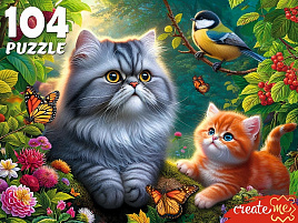 Пазл 104эл. Котики с синицей Ф104-7603