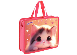 Папка для тетрадей А4 ЮНЛАНДИЯ 273361 "Dreamy kitty", с ручками, 1 отделение, пластик, 80 мм