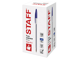 Ручка STAFF 143758 Basic Budget BP-02, письмо 500 м, СИНЯЯ, длина корпуса 13,5 см, линия письма 0,5 мм