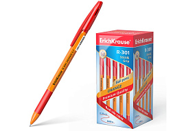 Ручка Erich Krause 43189 "R-301 Orange", красная, 0,7мм, грип