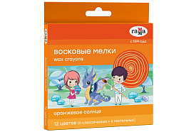 Восковые мелки 12цв. 260320202 "Оранжевое солнце",(6 классических + 6 пастельных), круглые, картон. уп