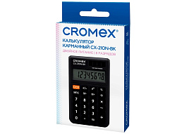 Калькулятор CROMEX CX-210N-BK (96х62 мм), 8 разрядов, двойное питание, черный