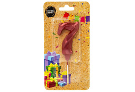 Свеча-цифра "7" Театральная красный металлик 5,5см 3347