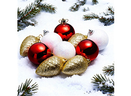 Набор новогодних украшений S2628 золотые шишки+шарики