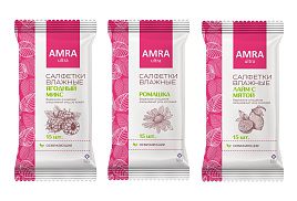 Влажные салфетки AMRA 15шт Освеж.4 фрукт.аром.ассорти 5382