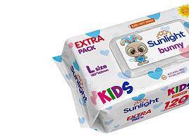 Влажные салфетки Детские 120шт Sunlight Eco с кр.Зайчик