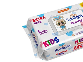 Влажные салфетки Детские 120шт Sunlight Eco с кр.Зайчик