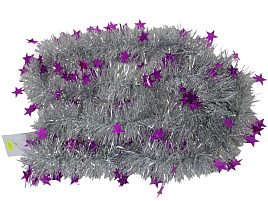 Мишура №10/H11 серебро с малиновой звездой