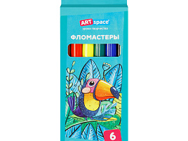 Фломастеры 6цв. Art Space WP6_26889 "Милые зверушки", смываемые, картон, европодвес