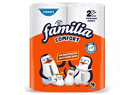 Туалетная бумага Familia Comfort 4шт.2-х сл.Белая