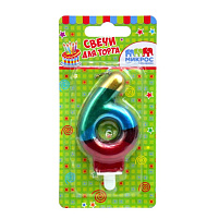 Свеча-цифра "6" радужная ч04016