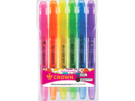 Набор текстмаркеров Crown F-500-6 "Multi Hi-Lighter Aroma" 6цв., 1-4мм, ароматиз., чехол с европодвесом