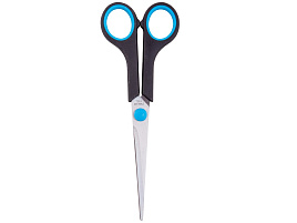 Ножницы 17см. OfficeSpace 264902 черные с синими вставками, ПВХ чехол с европодвесом