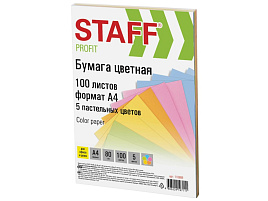 Бумага STAFF 110889 А4, 80 г/м2, 100 л., (5 цветов х 20 л.), пастель, для офиса и дома