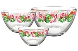 Набор салатников стекло 3пр 1223-Д Трио Фламинго в тропиках