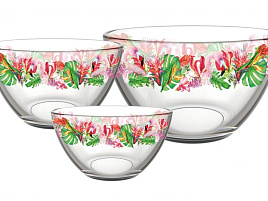 Набор салатников стекло 3пр 1223-Д Трио Фламинго в тропиках