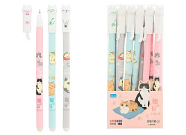 Ручка Пиши-Cтирай K998 гелевая: "КОШЕЧКИ" цветной корпус с рисунком /ассорти/, колпачок выполнен в форме кошки 0,35 mm, цвет чернил синий