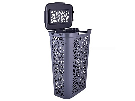 Корзина для белья 60л Leaves серая  48925