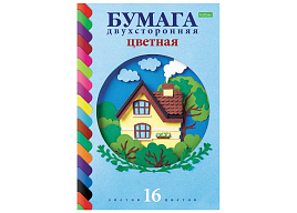 Цветная бумага 16л. 16цв. Hatber 16Бц4_20828 "Домик в лесу", А4 2-сторонняя газетная, на скобе
