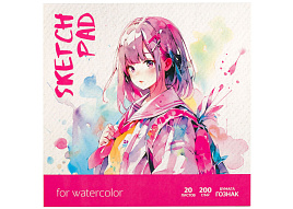 Скетчбук BG Скв20ск_57151 для акварели, 20л., 200*200 "Аниме", на склейке, глянцевая ламинация, 200г/м2, ГОЗНАК, среднее зерно