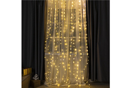 Электрогирлянда штора 300л проволока роса желтая 3*2м