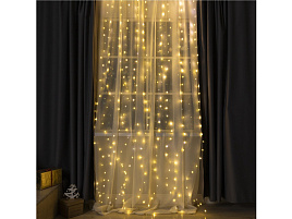 Электрогирлянда штора 300л проволока роса желтая 3*2м