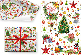 НГ Бумага упаковочная ч45075 Новогодний венок 100*70 1шт