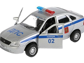 Машина металлическая SB-18-22-LP(P)WB LADA PRIORA ХЭТЧБЕК ПОЛИЦИЯ, 12 см, дв., баг., инерц., кор.