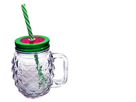 Кружка стекло 500мл 56534/3277 Ананас с трубочкой и крышкой