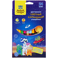 Карандаши цветные 24цв. Мульти-Пульти CP_33722 "Енот в космосе" 12шт., двусторонние, утолщенные, заточен., ев