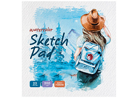 Скетчбук BG Скв20ск_57149 для акварели, 20л., 200*200 "Путешествие", на склейке, глянцевая ламинация, 200г/м2, ГОЗНАК, среднее зерно