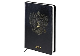 Ежедневник датированный 2027г. А5 BRAUBERG 118044 "State", под кожу, черный