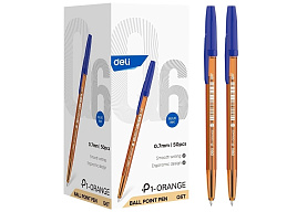 Ручка Deli P1 EQ6T корп.оранжевый/синий d=0.7мм чернила син. карт.уп.