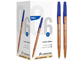 Ручка Deli P1 EQ6T корп.оранжевый/синий d=0.7мм чернила син. карт.уп.
