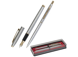Набор подарочный BRAUBERG 143465 Brioso, СИНИЕ, 2 шт.: шариковая, перьевая, серебистые с золотистым