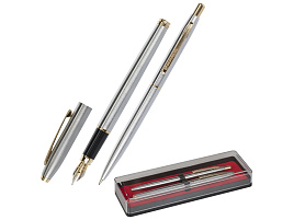 Набор подарочный BRAUBERG 143465 Brioso, СИНИЕ, 2 шт.: шариковая, перьевая, серебистые с золотистым