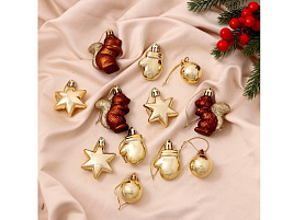 Набор новогодних украшений 6536854 Диско новый год золото коричневый 12шт