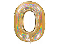 Шар надувной Цифра 0 голография золото 102см Ч03858