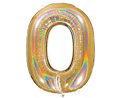 Шар надувной Цифра 0 голография золото 102см Ч03858