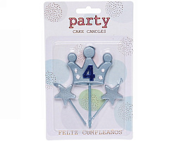 Свеча-цифра "4" Король желаний голубая 112-484