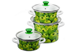 Набор кастрюль эмаль 3пр (1,5+2,3+5л) Поздние яблоки 5-1Экстра 7673