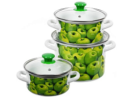 Набор кастрюль эмаль 3пр (1,5+2,3+5л) Поздние яблоки 5-1Экстра 7673