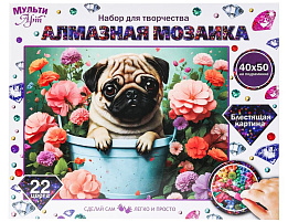 Алмазная мозаика 40*50 AM40X50-118466 Мопс в цветах
