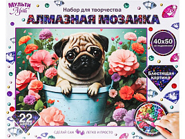 Алмазная мозаика 40*50 AM40X50-118466 Мопс в цветах